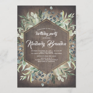 Rustikales Land | Greenery Gold Frame Geburtstag Einladung