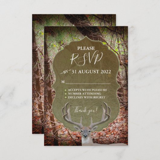 Rustikales Land Hirschjäger Hochzeit RSVP (Vorne/Hinten)