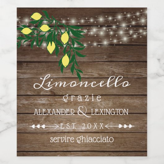 Rustikales Land Hochzeit Limoncello Flasche Etiket Weinetikett (Einzelnes Label)