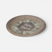 Rustikales Land | Hochzeit von Holz und Grün Pappteller (Schrägansicht)