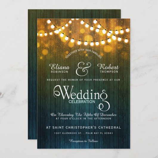 Rustikales Land Hochzeitslichtern Einladung (Vorne/Hinten)