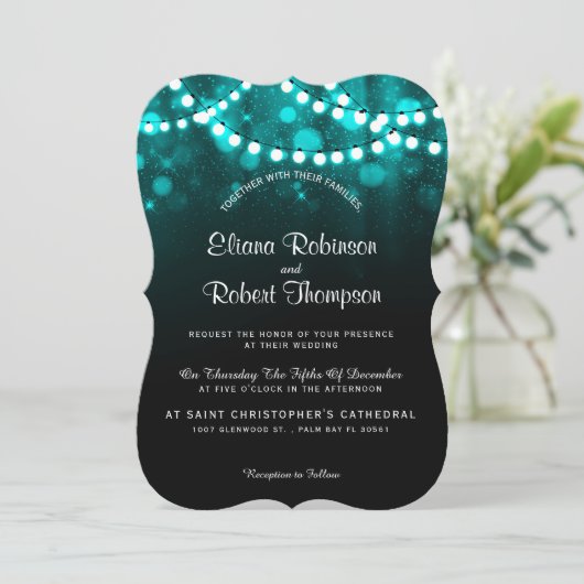 Rustikales Land Hochzeitszittel türkis Einladung (Stehend Vorderseite)