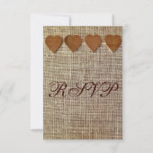 Rustikales Land Holz Herz Burlap Wedding RSVP (Rückseite)