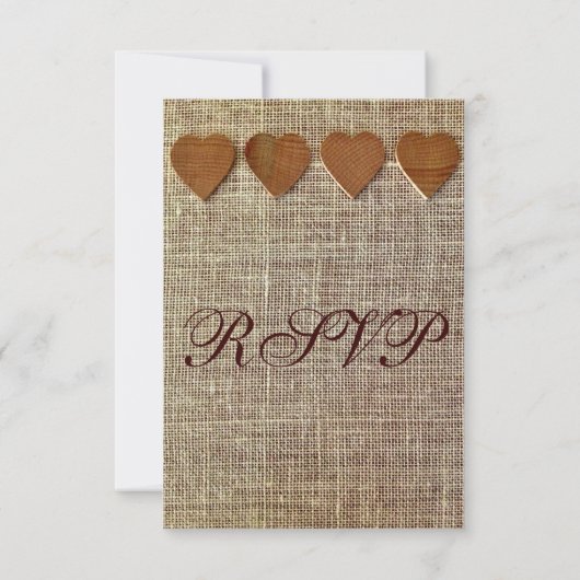 Rustikales Land Holz Herz Burlap Wedding RSVP (Rückseite)