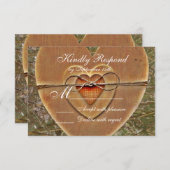 Rustikales Land Holz Herz Camouflage Hochzeit lädt RSVP Karte (Vorne/Hinten)