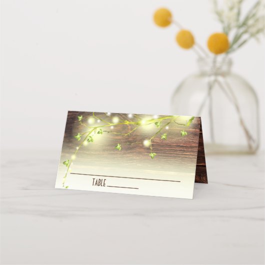 Rustikales Land Holz Mason Jar String Lights Tree Platzkarte (Rückseite)