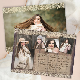 Rustikales Land Holz Spitzen GRADUATE 5 Fotos Einladung