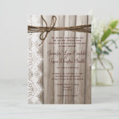 Rustikales Land Holz Spitzen Twine Hochzeit Einlad Einladung (Stehend Vorderseite)