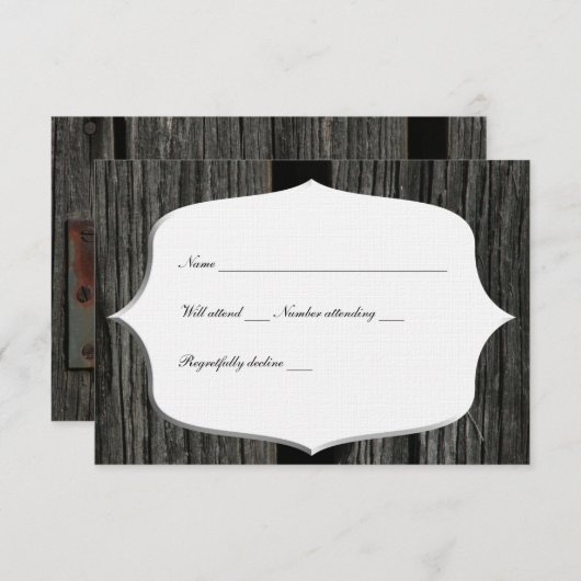 Rustikales Land Holz Stall uAwg RSVP Karte (Vorne/Hinten)