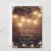 Rustikales Land Holz String Lights Hochzeit Einladung (Vorderseite)