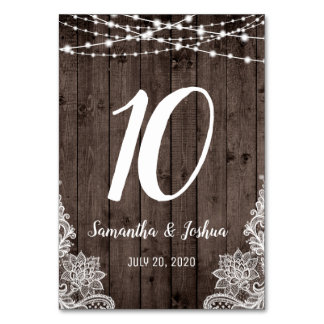Rustikales Land Holz String Lights Hochzeit Tischnummer