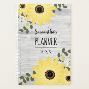 Rustikales Land Holz und Sonnenblumen Name Planer