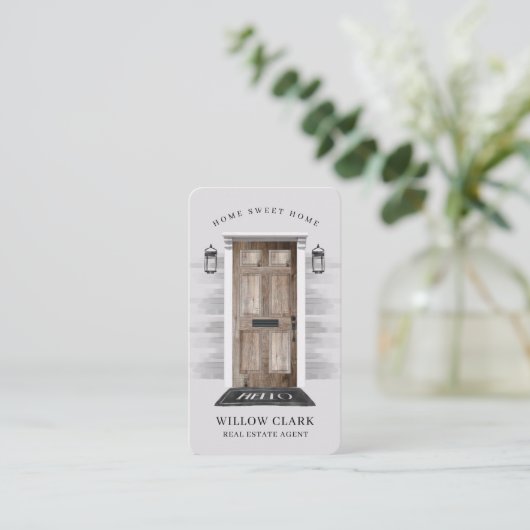 Rustikales Land Holztür Real Anwesen Agent Visitenkarte (Stehend Vorderseite)