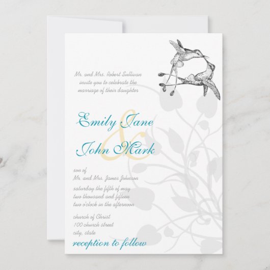 Rustikales Land Hummingbird Kiss Love Bird Wedding Einladung (Vorderseite)