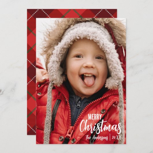 Rustikales Land Kariert Frohe Weihnachten Familie  (Vorne/Hinten)