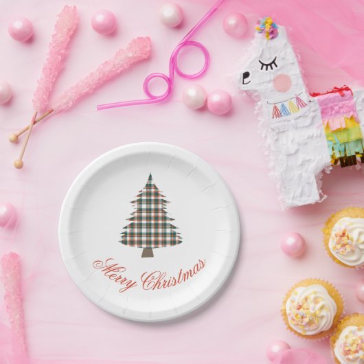Rustikales Land Karierte Weihnachtsbaumfeier Pappteller (Party)