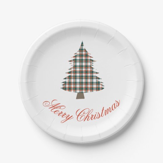 Rustikales Land Karierte Weihnachtsbaumfeier Pappteller (Vorderseite)