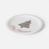 Rustikales Land Karierte Weihnachtsbaumfeier Pappteller (Schrägansicht)