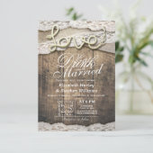 Rustikales Land Lace EAT Drink Verheiratet Hochzei Einladung (Stehend Vorderseite)