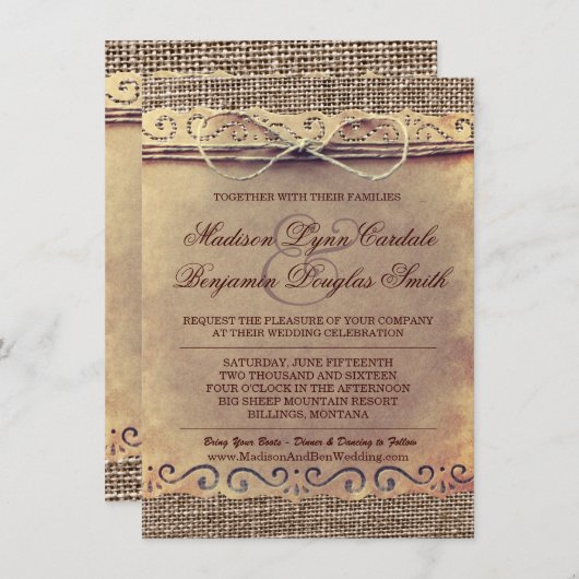 Rustikales Land-laden Vintage Einladung (Vorne/Hinten)