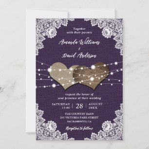 Rustikales Land Lila Burlap Lace Hochzeit Einladung