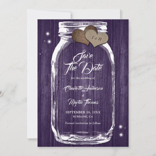 Rustikales Land Lila Mason Jar Wedding Save The Date (Vorderseite)