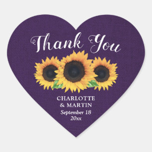 Rustikales Land Lila Sonnenblumen Hochzeit Vielen  Herz-Aufkleber