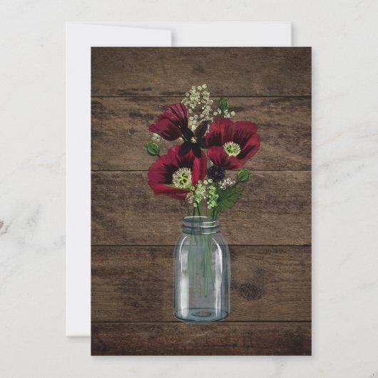 Rustikales Land Maroon Mason Jar Country Wedding Einladung (Rückseite)