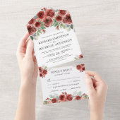 Rustikales Land Marsala Blumenblut Hochzeit All In One Einladung (Abreißen)