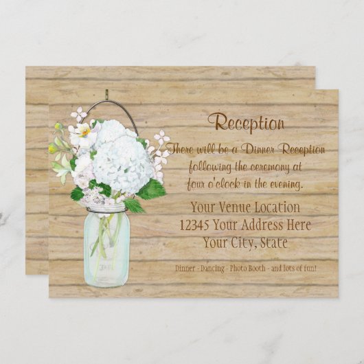 Rustikales Land Mason Jar Blume White Hydrangeas Einladung (Vorne/Hinten)