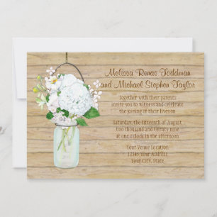 Rustikales Land Mason Jar Blume White Hydrangeas Einladung