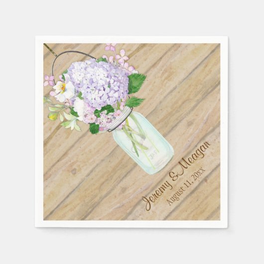 Rustikales Land Mason Jar Blume White Hydrangeas Serviette (Vorderseite)