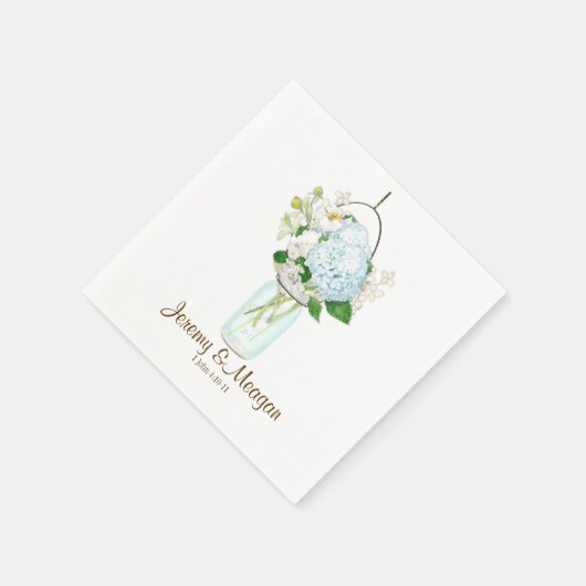 Rustikales Land Mason Jar Blume White Hydrangeas Serviette (Ecke)