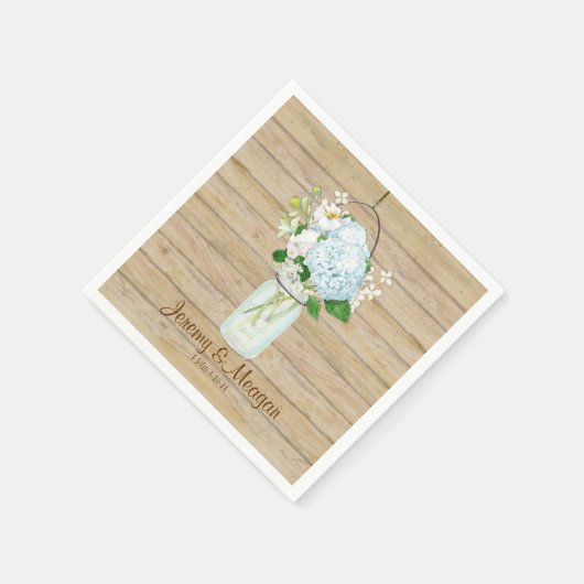 Rustikales Land Mason Jar Blume White Hydrangeas Serviette (Ecke)