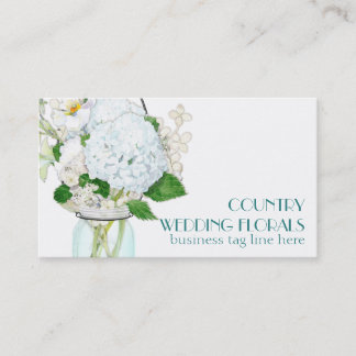 Rustikales Land Mason Jar Blume White Hydrangeas Visitenkarte