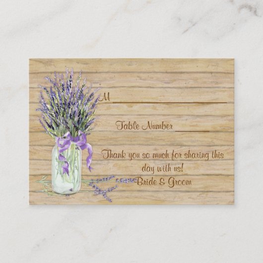 Rustikales Land Mason Jar French Lavender Bouquet Platzkarte (Vorderseite)
