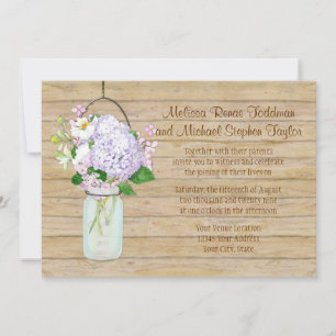 Rustikales Land Mason Jar Lavender Floral Hydrange Einladung