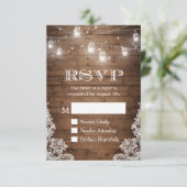 Rustikales Land Mason Jar Lights Lace Wood UAWG RSVP Karte (Stehend Vorderseite)