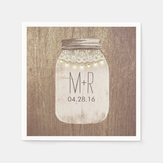 Rustikales Land Mason Jar Lights Serviette (Vorderseite)