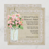 Rustikales Land Mason Jar Rose Probe Abendessen Einladung (Vorne/Hinten)