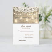 Rustikales Land Mason Jars Lights Lace Wood UAWG RSVP Karte (Stehend Vorderseite)