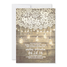 Rustikales Land Mason Jars Lights Lace Wood Weddin