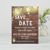 Rustikales Land Mason String Leuchten Save the Dat Einladung (Stehend Vorderseite)