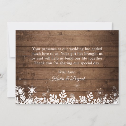 Rustikales Land mit langen Lichten Winterschneeflo Dankeskarte (Rückseite)