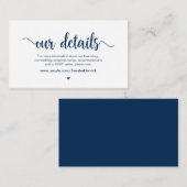 Rustikales Land, Navy Blue Tinte, Hochzeitdetails Begleitkarte (Vorne/Hinten)