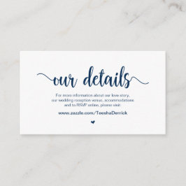 Rustikales Land, Navy Blue Tinte, Hochzeitdetails Begleitkarte