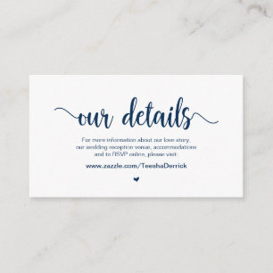 Rustikales Land, Navy Blue Tinte, Hochzeitdetails Begleitkarte
