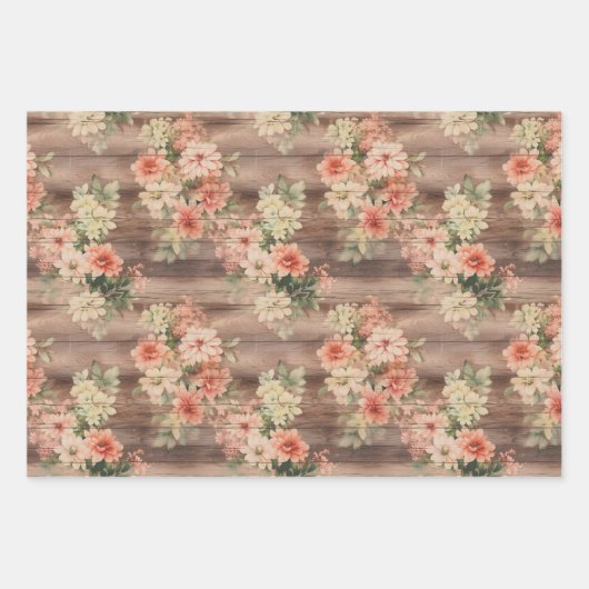 Rustikales Land Not leidende Holzcreme Peach Flora Geschenkpapier Set (Vorderseite 3)