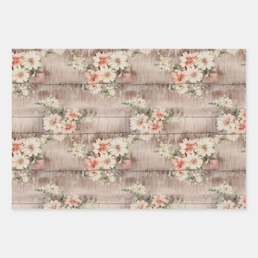 Rustikales Land Not leidende Holzcreme Peach Flora Geschenkpapier Set (Vorderseite 2)