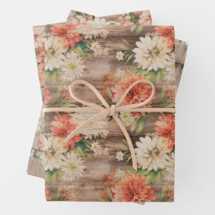 Rustikales Land Not leidende Holzcreme Peach Flora Geschenkpapier Set